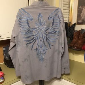 Roar Button Down Distressed Shirt